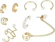 [GLSTOY] Pearls Ear Cuff Clip Earrings Women Pearl Earring Ear Hook Non Piercing Flat Back