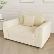 Advwin Armchair Single Seater Corduroy Sofa Lounge Upholstered Couch w/ Cushion Beige