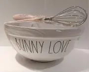 Rae Dunn 2 Piece Ceramic Mixing Bowl Gift Set with Wire Whisk Bunny Love White
