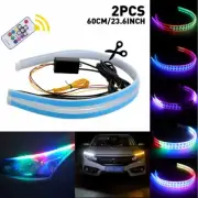 2pcs 60CM RGB DRL LED Light Car Headlight Strip Light Turn Signal Remote Control (for: Renault)