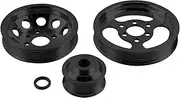 Set 3pcs Car Wear Parts Billet Aluminum Crankshaft Crank Pulley Compatible For VW Golf GTI Jetta Bettle 99-05 1.8T 2.0L 20V(Black)