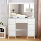 Makeup Vanity Table Set LED Lighted Mirror Bderoom Dressing Table Desk Drawers