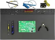 Large Soldering Mat 23.7×13.8 Inch Silicone Repair Work Surface, ESD Anti-Static Wriststrap, Heat Resistant 932℉(500°C) for Computer Laptop Phone Watch (Grey)