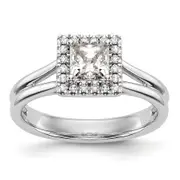 0.25ct. CZ Solid Real 14K White Gold Princess Halo Split Shank Engagement Ring