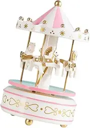 Oshhni Musical Carousel Music Box Decor Tabletop Lovely Horse Wind up Music Box Ornament for Women Girls Sister Mom Birthday Gifts, White Pink