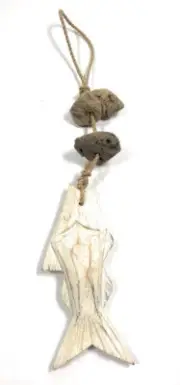 Driftwood Garland Fish w/ lava Stone 12" White | #lis3100930