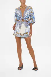 TIE FRONT PUFF SLEEVE TOP AZUL ADVENTURES