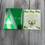 Avon Heart Shamrock Claddagh Brooch Gold Tone Green Stone 2007 Pin