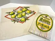 Three NEW Vintage Cotton Kitchen Towels Lemons & Birdseye Stripes Kmart NOS