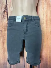 BNWT Girls sz 9 Anko Light Black Denim Zip Fly 5 Pocket Shorts Adjustable