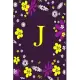 J: Pretty Initial Alphabet Monogram Letter J Ruled Notebook. Cute Floral Design - Personalized Medium Lined Writing Pad,