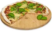 Relaxdays Bamboo Pizza Plate 33 cm Diameter, Wooden Chopping Board, Cut-resistant Pizza Board with 6 Compartments for Evenly Large Pieces, Wooden Plate for Pizza, Natural, 33 x 33 x 1.5 cm