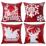 Christmas Sequin Pillow Covers 18 x 18 Inches Set of 4 Red Reversible Sequins...