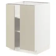 METOD base cabinet with shelves/2 doors, white/Havstorp beige, 60x60x80 cm