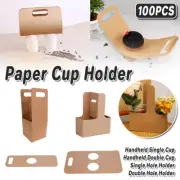 100pcs Kraft Paper Cup Holder Portable Coffee Drink Carrier Reusable Cup Storage