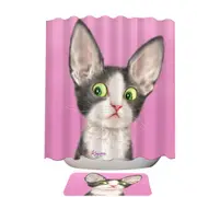 Big Ears Girly Kitty Cat over Pink Shower Curtain