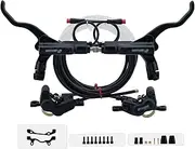 E-Bike Hydraulic Disc Brake Kit, 4 Piston 2 Pin Break Dual Brake Fluid Disc Brake 2300mm Front And Rear Hose With Mounting Adapter Fits 160mm(Black)