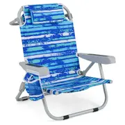 Costway Portable Backpack Beach Chair Folding 5-Position Lay Flat Lounge Chair Outdoor Blue