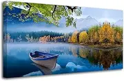 [Arjun] Lake Canvas Wall Art Blue Mountain Sky Nature Landscape Picture Boat Artwork Modern Scenic Painting Framed Large for Living Room Bedroom Bathroom Dinning Room Home Office Wall Decor 40"x20"