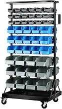 Giantz Storage Bin Rack, 90 Bins Garage Tool Storages Shelving Wall Mounted Toolbox Shelf Bracket Home Workshop Garden Organiser, Double Sided 9 Tier with Lockable Wheels Black Blue