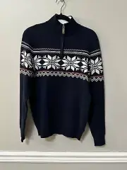 Aspen Navy Knit Quarter Zip Snowflake Pullover NWT Size Small