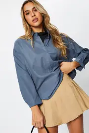 Blue Roll Neck With Cord Shirt - Size L, Women's Trial Woven