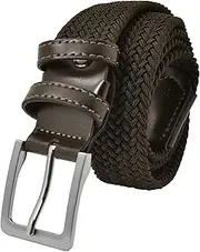 [GRESEL] Braided Men's and Women's Belt, Made of Elastic Fabric with Inserts Made of Genuine Leather, dark brown, 110 (46-50)