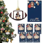 6 Set Football Ornament for Xmas Tree Decorations Picture Holder Ornament Gifts for Football Lovers Personalized Football Player Hanging Photo Ornament with Card for Sports Team Couch Keepsake