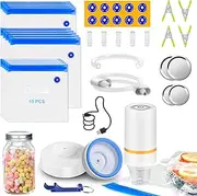 46 PCS Electric Vacuum Sealer, Sous Vide Bags, Handheld Mason Jar Vacuum Sealer & 15 PCS Reusable Vacuum Food Storage Bags for Anova, Joule Cookers, 4 Cooking Clips, 5 Sealing Clips