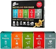 KELKIM Recycling Bin Bags & Donation Bag for Home Kitchen Office/Portable Indoor Recycle Waste Organizer/Waterproof Garbage Containers/Separate Recyclable Trash Sorting Bin/Big Size 5 Bags Set