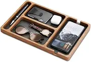 [ymonoe] Wooden Valet Tray with Leather Inlay Compartment Night Stand Organizer,for Men Women Catch All Tray for Keys Phone Wallet Watch Earbuds Gift Valet Tray Night Stand Organizer Catch All,Catchall Tray