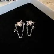 Rhinestone Heart Dangle Earring 1 Pair - Heart Drop Earrings With Tassel - Pink & Gold - One Size