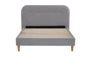 Design Square Boucle Fabric Modern Bed Frame With Headboard Double Size - Light Grey