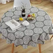 Round Tablecloth, 47/59 in Cotton Linen Fabric Circular Table Cover in Nordic Style Wrinkle-proof Dust-Proof Shrink-Proof Table Cover for Kitchen Dining Farmhouse Tabletop Decoration (Grey-style 2, 150cm)