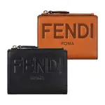 FENDI MEDIUM字母壓印LOGO小牛皮扣式6卡對折短夾(兩色)