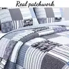 NEW! ~ CLASSIC BLUE DENIM NAVY WHITE RED PLAID CABIN SOFT PATCHWORK QUILT SET