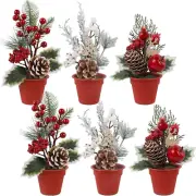 Mini Christmas Tree Table Decorations, 6 Pcs Small Artificial Tree with Pine Con