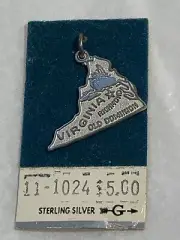 NOS Vintage Virginia State Map Sterling Silver Charm Orig Card Griffith