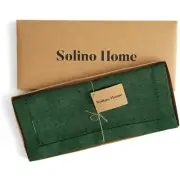 Solino Home 100% Pure Linen Forest Green Table Runner 14 x 108 Inch Hemstitch
