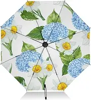 [RPLIFE] Blue Hydrangeas White Umbrella for Rain, Lightweight Durable Auto Open Close for Women, Travel Umbrellas for Rain and Sun