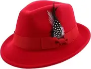 [Healeved] Men's Top Hat Hats for Men Hat Men Flat Brim Hat Flat Hats for Women Classic Fedora Hat Men Fedora Felt Hats with Brim Hats Jazz Cap Top Hat Cotton Red