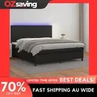 Box Spring Bed Faux Leather Queen Size Black Mattress LED 153x203 cm 5235