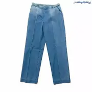 M&S Jeans UK Size 12 Faded Blue Denim Womens Vintage Elasticated Seam Retro 32"
