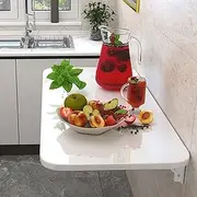 Wall-Mounted Drop-Leaf Table, Folding Kitchen & Dining Table Desk, Home Office Table Desk Workstation, Computer Desk, Small Wooden Trestle Desk (Color : White, Size : 50 * 30cm/20 * 12inch)