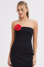 Red Flower Corsage Rosette Pin On Brooch - Size ONE, Women's Ring