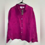 NEW Vintage Chico’s Silk Cotton Linen Button Up Blouse Beet Root Women’s 3/XL/16