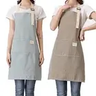 2 Pack Adjustable Bib Aprons with 2 Pockets Cotton Linen Cooking Kitchen Apron