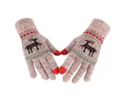 1 Pair Knitted Gloves Cute Touch Screen Christmas Deer Pattern Warm Woolen Yarn Full Finger Gloves for Outdoor-Coffee