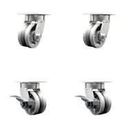 4 Inch KP V-Groove Semi Steel Swivel Caster Set with Ball Bearings 2 Brakes