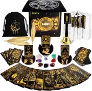 78 Tarot Cards with Guide Book Black Tarot Deck Gift Set with Tarot Cloth